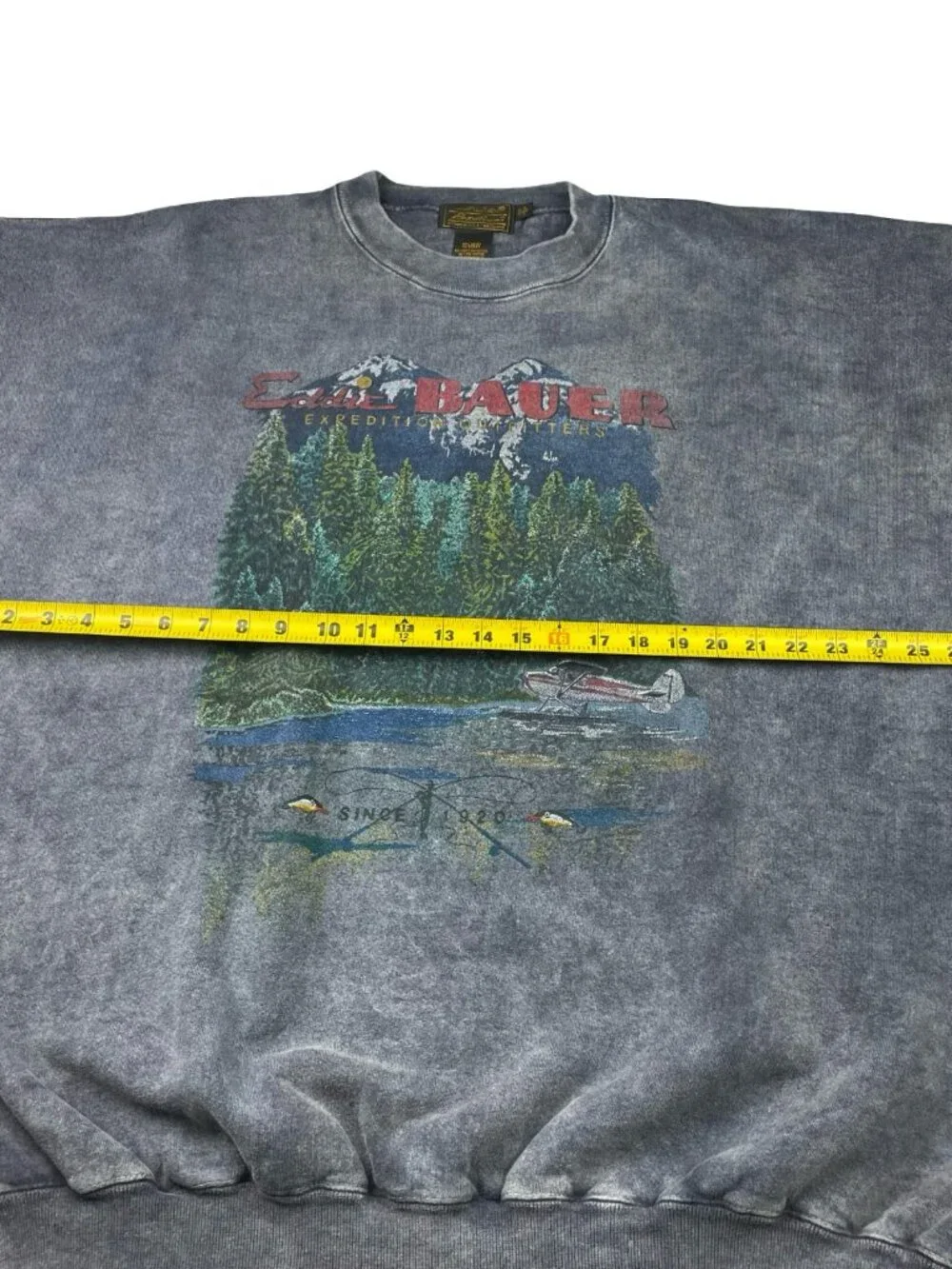 VTG Eddie Bauer Men's Pullover Crewneck Sweatshirt Blue Faded Wash • USA • XL - Picture 6 of 6
